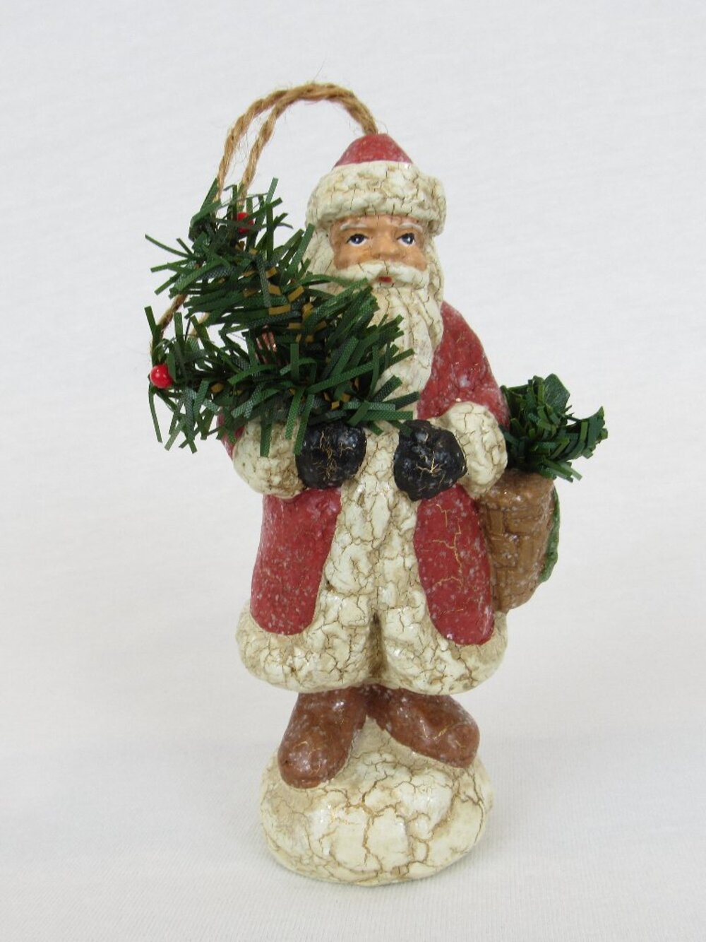 VTG Santa Claus Sparkle 6" Crackle Figurine Holiday Christmas Tree Ornament